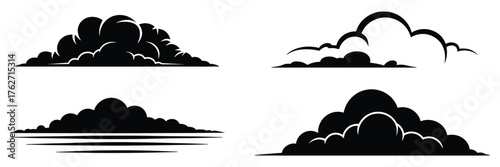 Cloud Silhouettes Vector Illustration Set Weather and Sky Elements