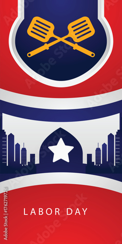 Promoting labor day with american patriotic themes and cooking tools, ideal for social media, blog posts, holiday promotions, or event invitations.