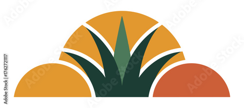 Stylized desert plant vector illustration with an abstract sunset background