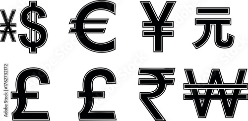 Currency Symbols with Strikethrough Signs Representing Financial Restrictions and Economic Concepts Vector Illustration