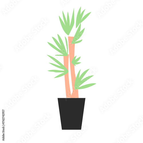 黒い鉢に植えられた観葉植物を描いたシンプルなイラスト｜インテリアに映えるスタイリッシュな室内グリーンをベクターで表現