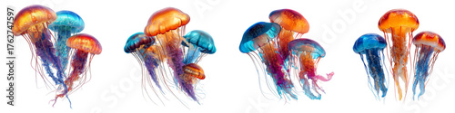 Vibrant Jellyfish Cluster Artistically Rendered, Perfect for Ocean-Themed Designs or Marine Biology Projects, Showcasing the Beauty of Underwater Life