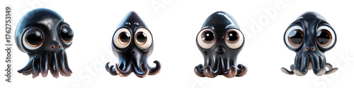Adorable cartoon squid characters for playful designs, perfect for children's books, animated shorts, or educational materials featuring cute sea creatures and ocean life