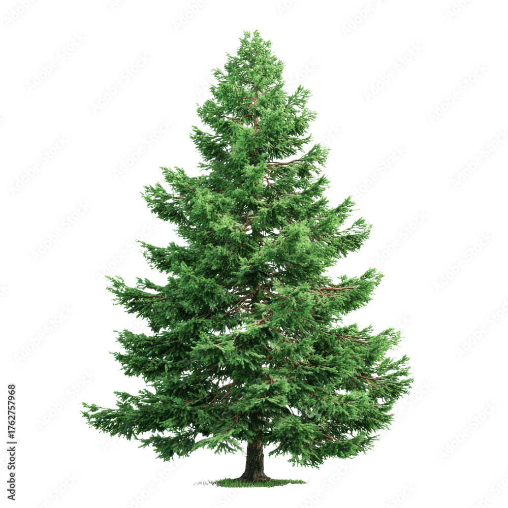 Fototapeta premium Tall green fir tree with dense branches and needles on a black background evergreen conifer