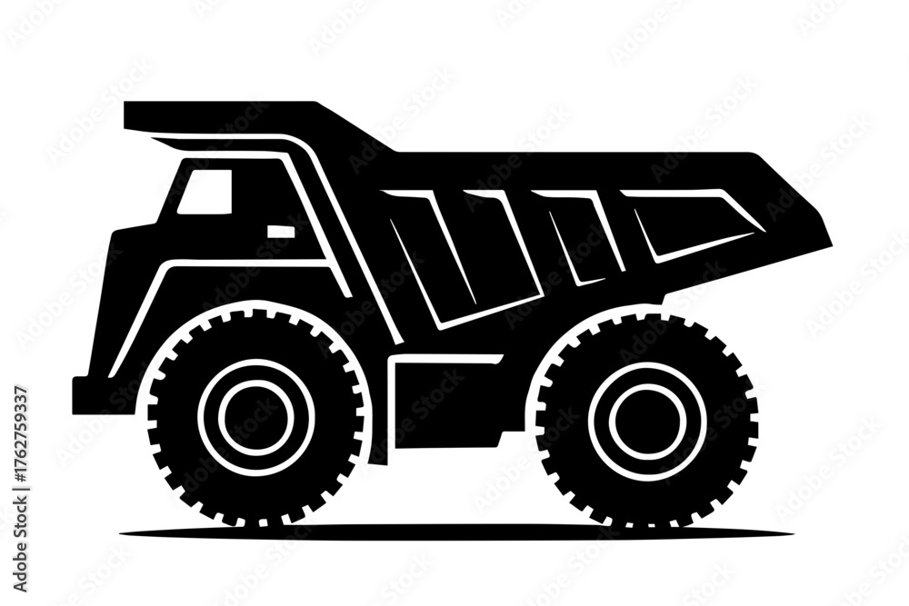 Naklejka premium Yellow dump truck vector illustration with construction and military vehicle elements