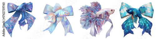 Ethereal aquatic elegance with betta fish and ribbon bows, a dreamy collection evoking fantasy and grace, perfect for artistic designs and charming decorations