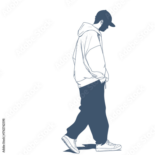 minimal outline vector illustration of streetwear during a city night walk