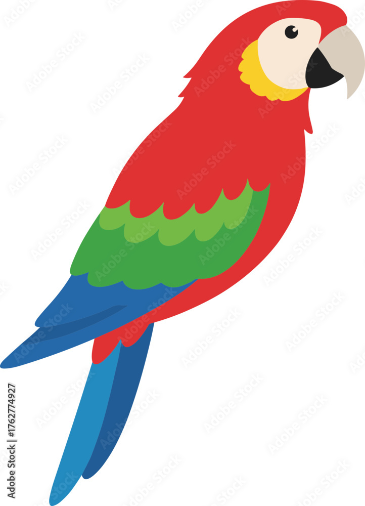 Fototapeta premium Flat Style Colorful Scarlet Macaw Detailed Illustration Wildlife Fauna Bird