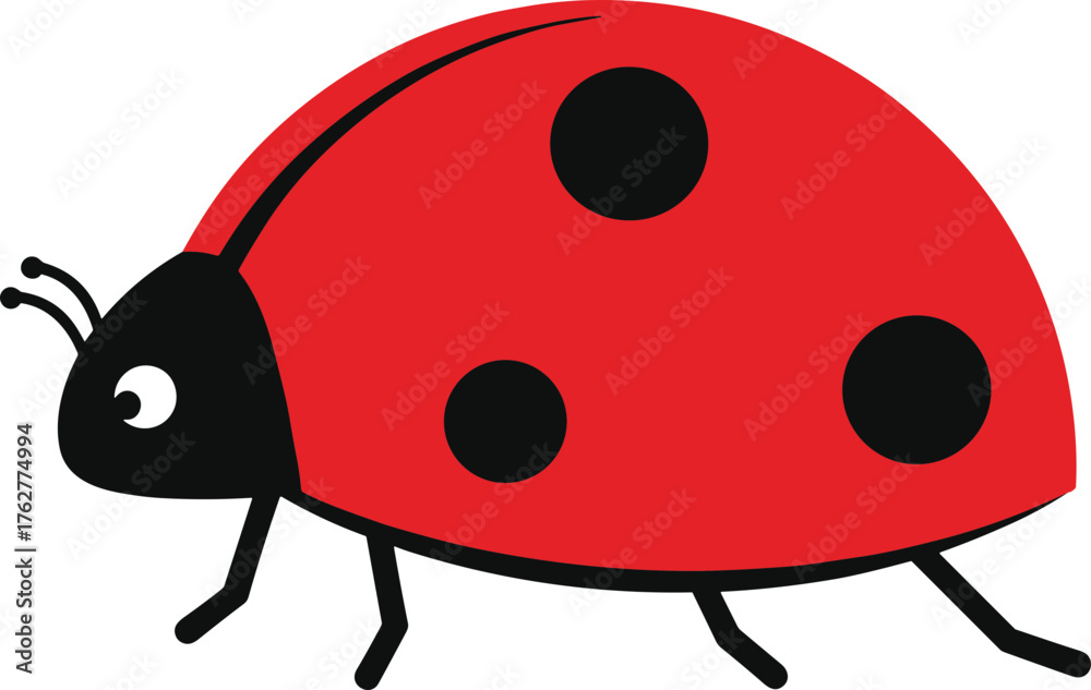 Fototapeta premium Simple Flat Style Ladybug Insect with Spot Cute Nature Creature