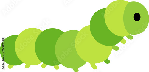 Simple Flat Style Cute Green Caterpillar Crawling Insect Illustration