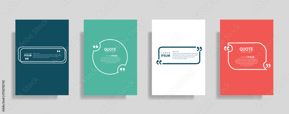 Obraz premium Vibrant quote templates in blue, green, white, and red for modern presentations and social media content creation, inspiring communication