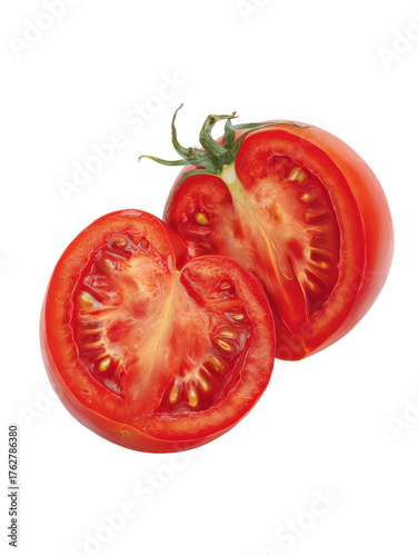 Ripe Red Tomato Cut in Half Showing Juicy Interior and Seeds fruit vegetable
