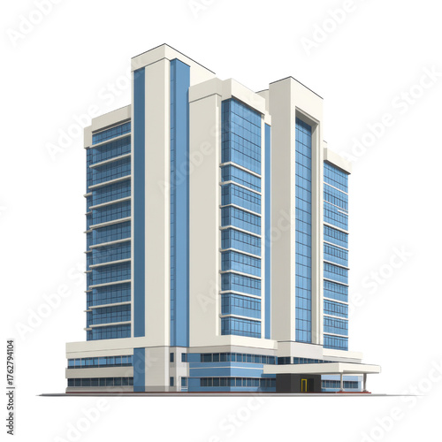 Modern Glass and Steel Office Building with Blue Windows on Transparent Background modern architecture