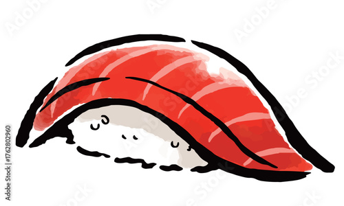 寿司のマグロ　1貫　筆タッチ手描きイラスト