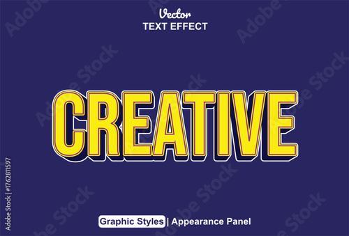 PrintCreative text effect with 3D style, yellow and blue color, editable