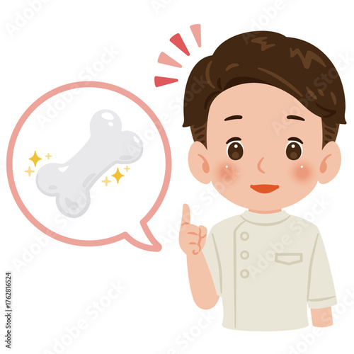 健康な骨とケーシーを着た男性医師　上半身イラスト／Healthy Bone with Male Doctor in White Coat　upper body illustration