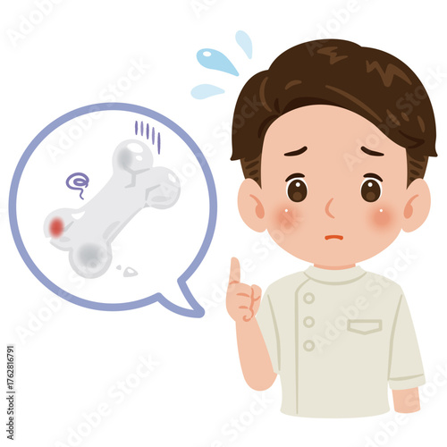 不健康な骨とケーシーを着た男性医師　上半身イラスト／Unhealthy Bone with Male Doctor in White Coat　upper body illustration
