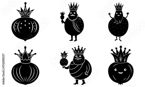 Whimsical king fruit characters for children's books and playful designs, bringing a touch of fantasy and royal flair to creative projects