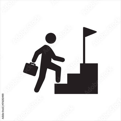 business man walking on the stairs with briefcase reach on the goal silhouette vector art icon illustration on white background