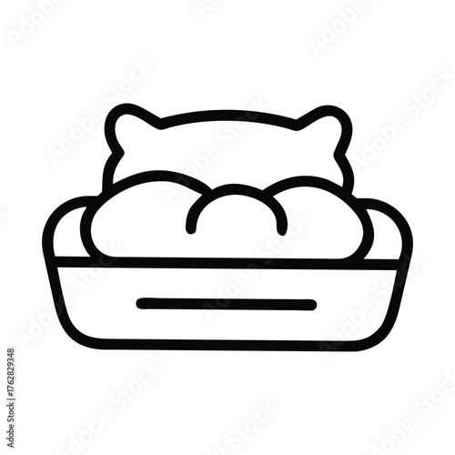 A black and white line drawing of a loaf of bread in a basket