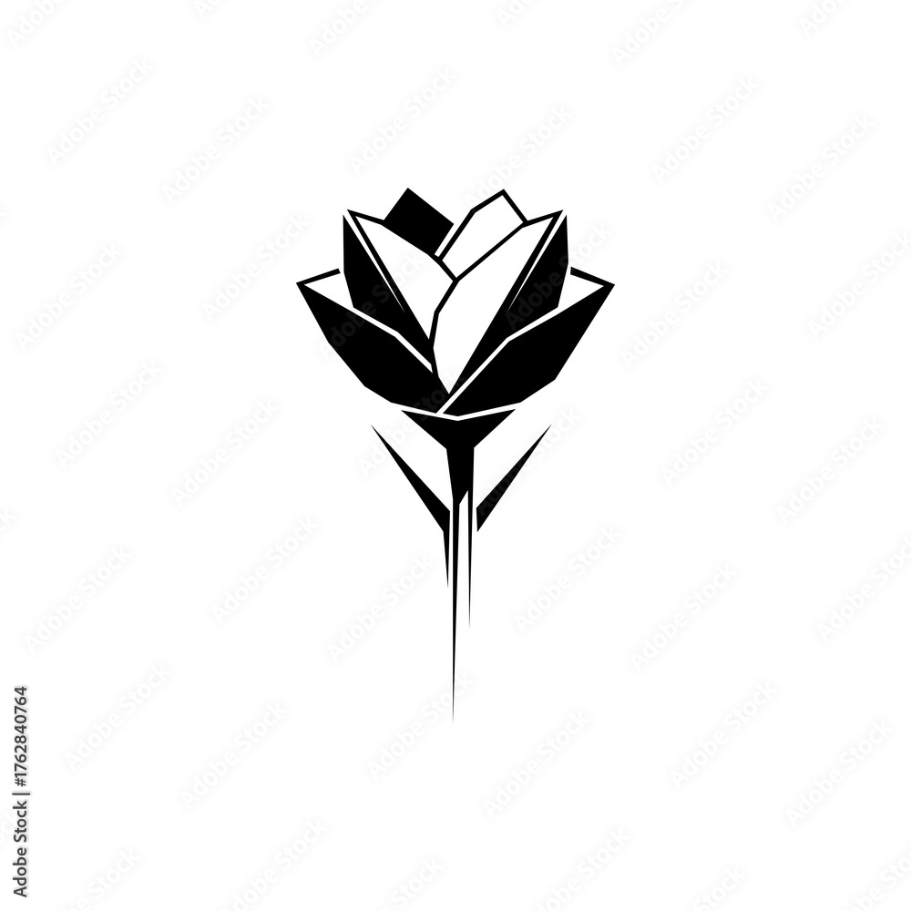 custom made wallpaper toronto digitalA stylized black and white illustration of a geometric rose blossom.
