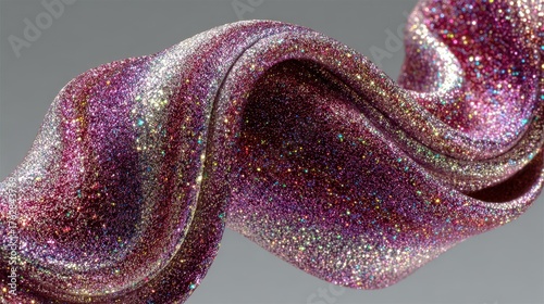 Shimmering Glitter Fabric in Graceful Wave Pattern on Gray Background