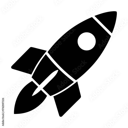 Black and white rocket ship icon vector illustration for startup business and space exploration design