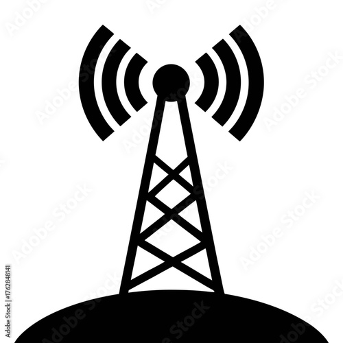 Illustration of a cell tower communication antenna for wireless signal transmission and broadcast network