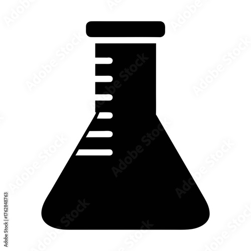 Black erlenmeyer flask vector icon for chemistry lab equipment and science experiment research study tool