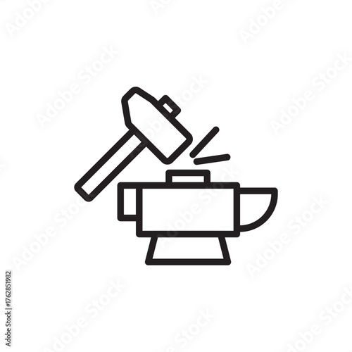 Forging icon symbolizing metal shaping via compressive force, representing traditional and modern industrial fabrication, mechanical manufacturing processes, and specialized blacksmithing equipment.