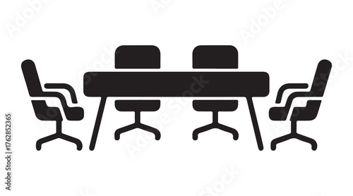Modern meeting table arrangement with chairs and office environment elements. vector illustration of office chair and table