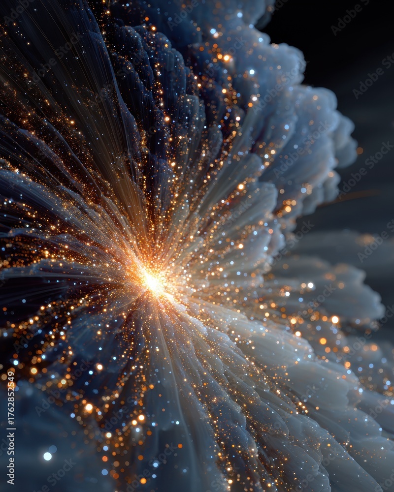 Fototapeta premium Stunning Abstract Cosmic Explosion with Glowing Particles in Space