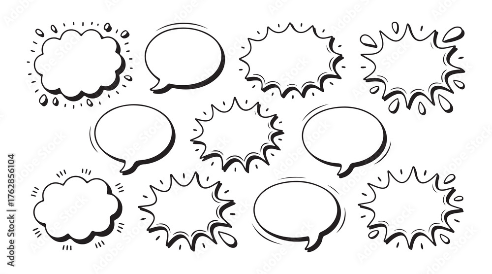 Fototapeta premium Grunge round floral speech bubble set vector illustration. set of round frames