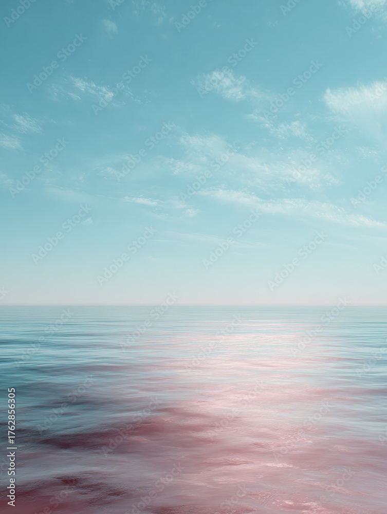 Fototapeta premium a blurry image of a body of water with a pinkish hue the water appears to be calm and peaceful with no visible movement the sky above the water is a light blue color