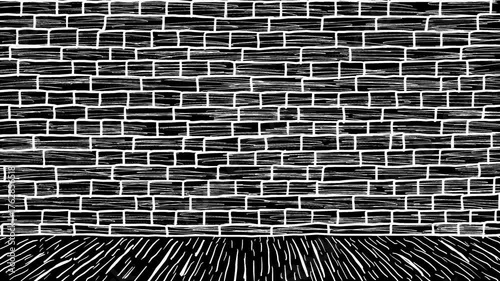 White wiggly hand drawn brick wall texture floor on alpha