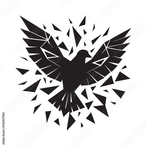 Bird Emerging From Broken Mirror Silhouette Artwork