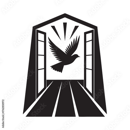 Soul Bird Escaping Through Window Silhouette Vector