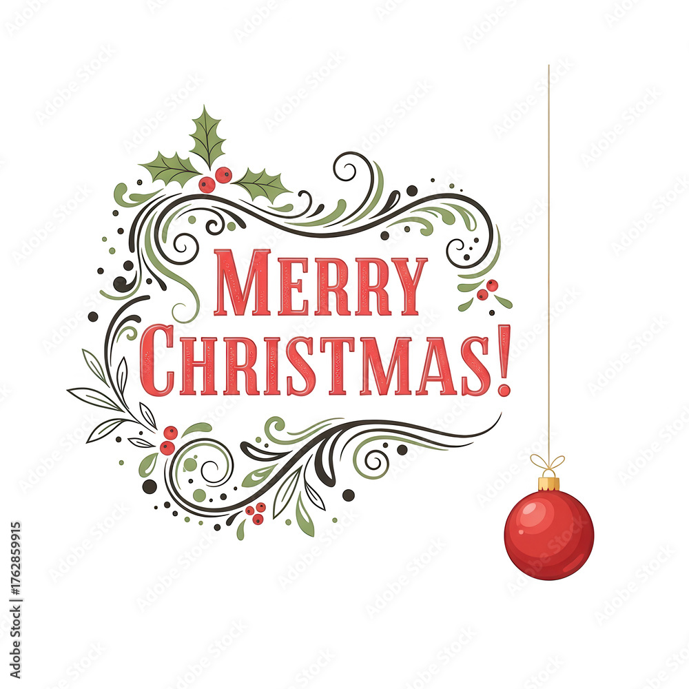 Naklejka premium Merry christmas text with festive ornament isolated on transparent background