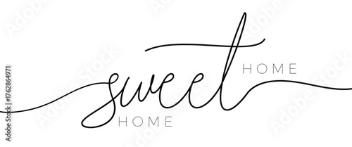 Home sweet home handwritten vector lettering. Modern slogan handwritten vector calligraphy. Black paint lettering isolated on white background. For housewarming posters, greeting cards, textile print