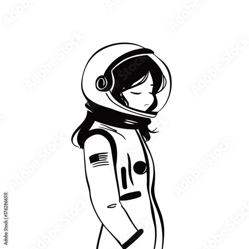 Astronaut. Astronaut simple black and white line art vector logo