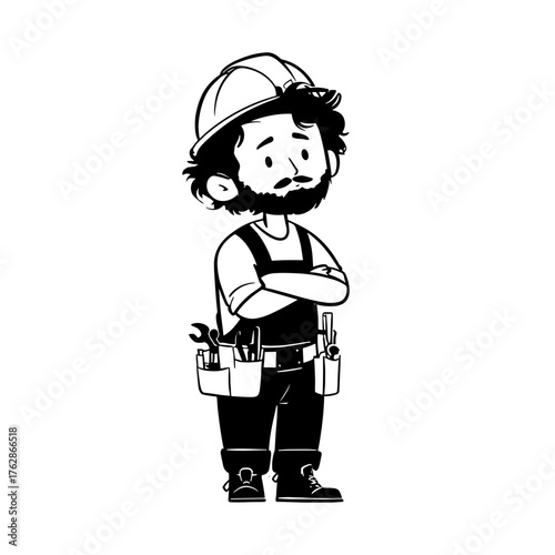 Builder. Builder simple black and white line art vector logo