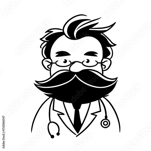 Doctor. Doctor simple black and white line art vector logo