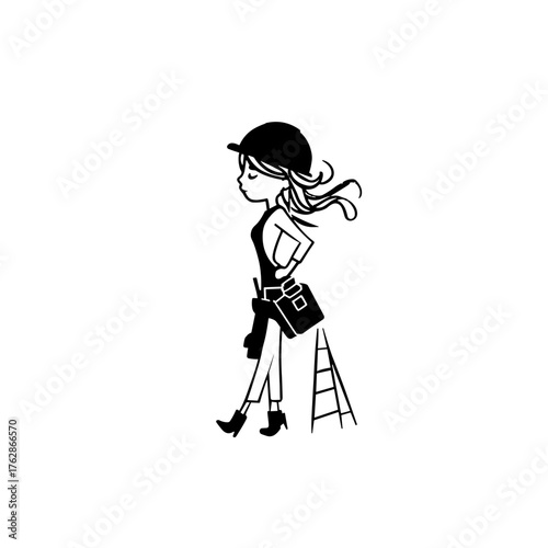 Builder. Builder simple black and white line art vector logo