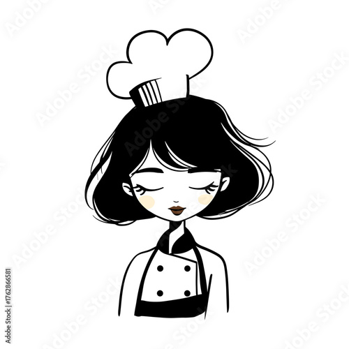 Chef. Chef simple black and white line art vector logo