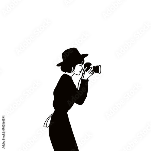 Photographer. Photographer simple black and white line art vector logo