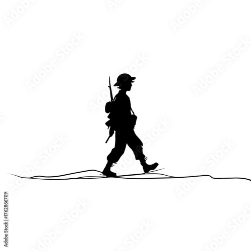 Soldier. Soldier simple black and white line art vector logo