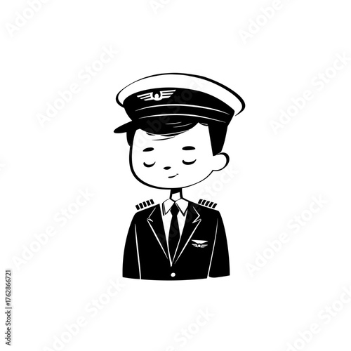 Pilot. Pilot simple black and white line art vector logo