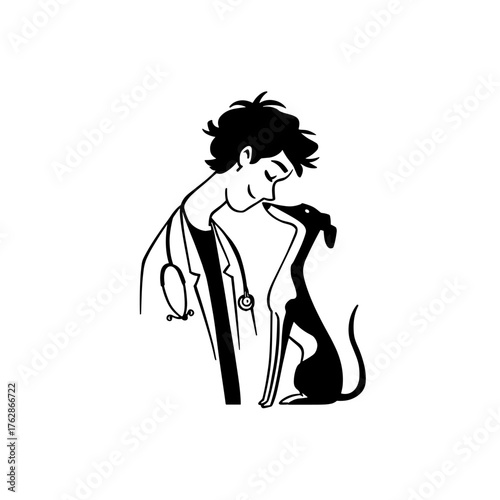 Veterinarian. Veterinarian simple black and white line art vector logo