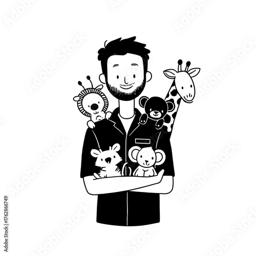 Zookeeper. Zookeeper simple black and white line art vector logo
