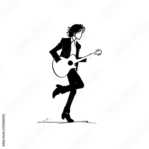 Musician. Musician simple black and white line art vector logo